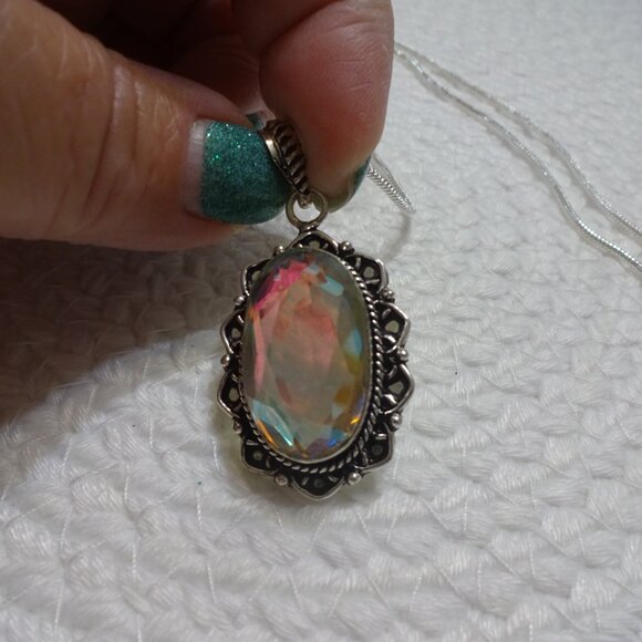 Gorgeous RAINBOW QUARTZ Handmade Sterling 925 Pendant/Chain #739C - Picture 2 of 3